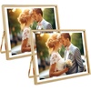 image:imageGolden State Art 2 Pack 5x7 Inch Metal Picture Frames Floating Display for 4x6 3x5 Photos with Real Glass and PullOut Easel Stand for Tabletop Display Vertical  Rose GoldLight Gold
