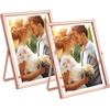 image:imageGolden State Art 2 Pack 5x7 Inch Metal Picture Frames Floating Display for 4x6 3x5 Photos with Real Glass and PullOut Easel Stand for Tabletop Display Vertical  Rose GoldRose Gold