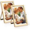 image:imageGolden State Art 2 Pack 5x7 Inch Metal Picture Frames Floating Display for 4x6 3x5 Photos with Real Glass and PullOut Easel Stand for Tabletop Display Vertical  Rose GoldLight Gold