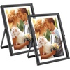 image:imageGolden State Art 2 Pack 5x7 Inch Metal Picture Frames Floating Display for 4x6 3x5 Photos with Real Glass and PullOut Easel Stand for Tabletop Display Vertical  Rose GoldMatte Black