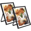 image:imageGolden State Art 2 Pack 5x7 Inch Metal Picture Frames Floating Display for 4x6 3x5 Photos with Real Glass and PullOut Easel Stand for Tabletop Display Vertical  Rose GoldMatte Black