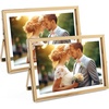 image:imageGolden State Art 2 Pack 5x7 Inch Metal Picture Frames Floating Display for 4x6 3x5 Photos with Real Glass and PullOut Easel Stand for Tabletop Display Vertical  Rose GoldLight Gold