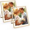 image:imageGolden State Art 2 Pack 5x7 Inch Metal Picture Frames Floating Display for 4x6 3x5 Photos with Real Glass and PullOut Easel Stand for Tabletop Display Vertical  Rose GoldLight Gold