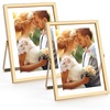image:imageGolden State Art 2 Pack 5x7 Inch Metal Picture Frames Floating Display for 4x6 3x5 Photos with Real Glass and PullOut Easel Stand for Tabletop Display Vertical  Rose GoldLight Gold