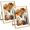 image:imageGolden State Art 2 Pack 5x7 Inch Metal Picture Frames Floating Display for 4x6 3x5 Photos with Real Glass and PullOut Easel Stand for Tabletop Display Vertical  Rose GoldLight Gold