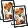 image:imageGolden State Art 2 Pack 5x7 Inch Metal Picture Frames Floating Display for 4x6 3x5 Photos with Real Glass and PullOut Easel Stand for Tabletop Display Vertical  Rose GoldMatte Black