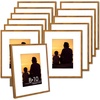 image:imageGolden State Art Aluminum 8x10 Picture Frames Display Photo 5x7 with Mat or 8 x 10 without Mat Walnut Wood Grain Finish Metal Frames for Home or Gallery Decoration Pack of 4Brown