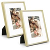 image:imageGolden State Art Gold 5x7 Aluminum Picture Frame  Display Photos 4x6 with Mat or 5x7 inch Without Mat  ShatterResistant Glass Metal Photo Frame for Wall or Tabletop Display 2 PackGold