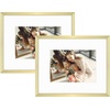 image:imageGolden State Art Gold 5x7 Aluminum Picture Frame  Display Photos 4x6 with Mat or 5x7 inch Without Mat  ShatterResistant Glass Metal Photo Frame for Wall or Tabletop Display 2 PackGold