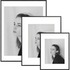 image:imageGolden State Art 18x24 16x20 11x14 Aluminum Picture Frames 3Piece Set  Real Glass with Mats  Wall Mountable Matte Black Gallery Frames