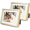 image:imageGolden State Art Gold 5x7 Aluminum Picture Frame  Display Photos 4x6 with Mat or 5x7 inch Without Mat  ShatterResistant Glass Metal Photo Frame for Wall or Tabletop Display 2 PackGold