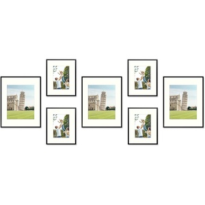 image:imageGolden State Art 11x14 8x10 Aluminum Picture Frames 7Piece Set with Mats  Wall Mountable Real Glass Black Gallery Style for Home Office