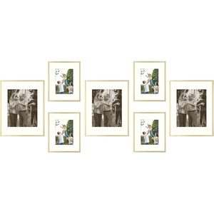 image:imageGolden State Art 11x14 8x10 Aluminum Picture Frames 7Piece Set with Mats  Wall Mountable Real Glass Gold Gallery Style for Home Office