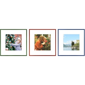 image:imageGolden State Art 12x12 Aluminum Picture Frame 3 Pack Metal Frames with Removable Mat for 8x8 Photos Artwork Prints Wall Mountable Blue Green Red