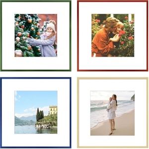 image:imageGolden State Art 12x12 Aluminum Picture Frame 4 Pack Metal Frames with Removable Mat for 8x8 Photos Artwork Prints Wall Mountable Blue Gold Green Red