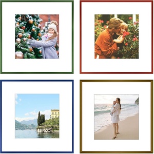 image:imageGolden State Art 12x12 Aluminum Picture Frame 4 Pack Metal Frames with Removable Mat for 8x8 Photos Artwork Prints Wall Mountable Bronze Blue Green Red