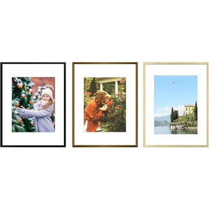 image:imageGolden State Art 12x16 Aluminum Picture Frame 3 Pack Metal Frames with Removable Mat for 85x11 Photos Artwork Prints Wall Mountable Black Bronze Gold