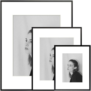 image:imageGolden State Art 16x20 11x14 8x10 Aluminum Picture Frames 3Piece Set  Real Glass with Mats  Wall Mountable Matte Black Gallery Frames