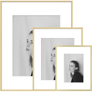 image:imageGolden State Art 16x20 11x14 8x10 Aluminum Picture Frames 3Piece Set  Real Glass with Mats  Wall Mountable Warm Gold Gallery Frames