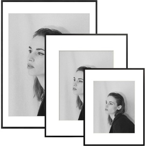 image:imageGolden State Art 18x24 16x20 11x14 Aluminum Picture Frames 3Piece Set  Real Glass with Mats  Wall Mountable Matte Black Gallery Frames