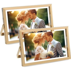 image:imageGolden State Art 2 Pack 5x7 Inch Metal Picture Frames Floating Display for 4x6 3x5 Photos with Real Glass and PullOut Easel Stand for Tabletop Display Vertical  Rose GoldLight Gold
