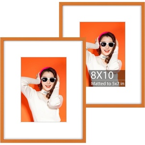 image:imageGolden State Art 2Pack 8x10 Aluminum Picture Frames with 5x7 Mat  Pink Metal Photo Frames ShatterResistant Plexiglass Wall Mountable for Home amp Office Decor Horizontal or Vertical DisplayOrange
