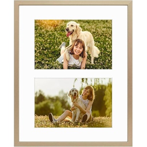 image:imageGolden State Art 4x6 Aluminum Collage Frame Displays 6x4 Pictures With 2 Openings Mat or One 8x10 Photo Real Glass PortraitLandscape WallTabletop Display Gold 1 PackGold