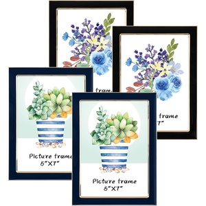 image:imageGolden State Art 5x7 Enamel Picture Frame Aluminum Gold Edge frame for 5 x 7 In Photos Real Glass Front with Easel Stand Tabletop or Wall Mount Display 4 Pack BlackampNavy Blue