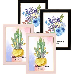image:imageGolden State Art 5x7 Enamel Picture Frame Aluminum Gold Edge frame for 5 x 7 In Photos Real Glass Front with Easel Stand Tabletop or Wall Mount Display 4 Pack BlackampPink