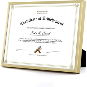 image:imageGolden State Art 85x11 Aluminum Frame Real Glass Metal Frame for 85 by 11 inch Document Certificate Diploma with Easel Stand Black 3 PackGold