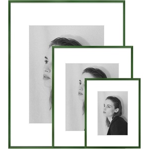 image:imageGolden State Art 8x10 11x14 16x20 Aluminum Picture Frames 3 Pack with Mats  Real Glass Wall Mountable Green Gallery Style Set