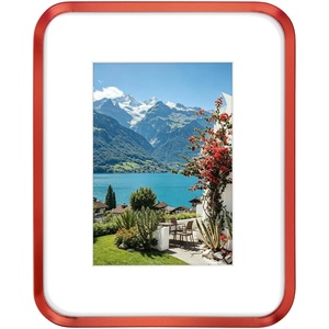 image:imageGolden State Art 8x10 Aluminum Picture Frame Red  With Mat for 5x7 Photo or Without Mat for Round Edges 8 x 10 Photo with 1inch Radius Corner  Real Glass  Matte Modern Wall DecorRed