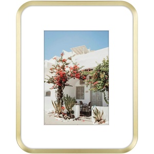 image:imageGolden State Art 8x10 Aluminum Picture Frame Red  With Mat for 5x7 Photo or Without Mat for Round Edges 8 x 10 Photo with 1inch Radius Corner  Real Glass  Matte Modern Wall DecorGold