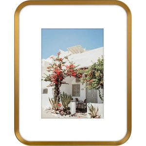 image:imageGolden State Art 8x10 Aluminum Picture Frame Red  With Mat for 5x7 Photo or Without Mat for Round Edges 8 x 10 Photo with 1inch Radius Corner  Real Glass  Matte Modern Wall DecorBronze Gold