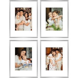 image:imageGolden State Art 8x10 Picture Frames with Mat for 5x7 Photos  Set of 4 Premium Real Glass Aluminum Frames for Wall or Tabletop Display  Modern SilverSilver