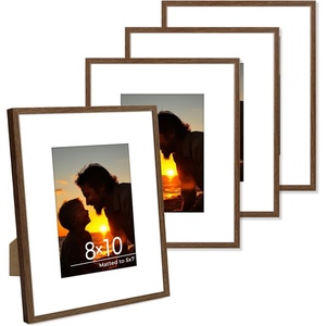 image:imageGolden State Art Aluminum 8x10 Picture Frames Display Photo 5x7 with Mat or 8 x 10 without Mat Walnut Wood Grain Finish Metal Frames for Home or Gallery Decoration Pack of 4Walnut