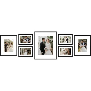 image:imageGolden State Art Aluminum Gallery Wall Frame Set of 7  Includes One 11x14 Two 8x10 and Four 5x7  Metal Frames with Mat amp Real Glass Cover for Elegant Home or Office Decor Style 2 GoldBlack