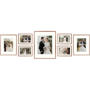 image:imageGolden State Art Aluminum Gallery Wall Frame Set of 7  Includes One 11x14 Two 8x10 and Four 5x7  Metal Frames with Mat amp Real Glass Cover for Elegant Home or Office Decor Style 2 GoldRose Gold
