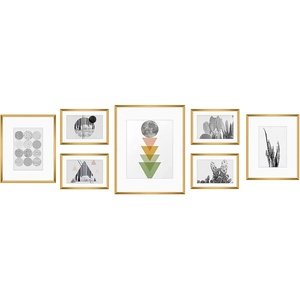 image:imageGolden State Art Aluminum Gallery Wall Frame Set of 7  Includes One 11x14 Two 8x10 and Four 5x7  Metal Frames with Mat amp Real Glass Cover for Elegant Home or Office Decor Style 2 GoldBronze