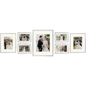 image:imageGolden State Art Aluminum Gallery Wall Frame Set of 7  Includes One 11x14 Two 8x10 and Four 5x7  Metal Frames with Mat amp Real Glass Cover for Elegant Home or Office Decor Style 2 GoldSilver