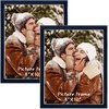 image:image4x6 White Enamel Picture Frames  Metal Gold Edge  Cute Frame for 4 x 6 Inch Photos Pictures Artwork  Real Glass  With Tabletop Easel Stand  Hanger for Wall Mount Display 2 PackNavy Blue