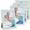 image:image4x6 White Enamel Picture Frames  Metal Gold Edge  Cute Frame for 4 x 6 Inch Photos Pictures Artwork  Real Glass  With Tabletop Easel Stand  Hanger for Wall Mount Display 2 PackLight Blue