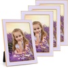 image:image4x6 White Enamel Picture Frames  Metal Gold Edge  Cute Frame for 4 x 6 Inch Photos Pictures Artwork  Real Glass  With Tabletop Easel Stand  Hanger for Wall Mount Display 2 PackPurple