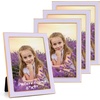image:image4x6 White Enamel Picture Frames  Metal Gold Edge  Cute Frame for 4 x 6 Inch Photos Pictures Artwork  Real Glass  With Tabletop Easel Stand  Hanger for Wall Mount Display 2 PackPurple