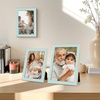 image:image4x6 White Enamel Picture Frames  Metal Gold Edge  Cute Frame for 4 x 6 Inch Photos Pictures Artwork  Real Glass  With Tabletop Easel Stand  Hanger for Wall Mount Display 2 PackLight Blue