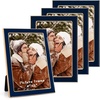 image:image4x6 White Enamel Picture Frames  Metal Gold Edge  Cute Frame for 4 x 6 Inch Photos Pictures Artwork  Real Glass  With Tabletop Easel Stand  Hanger for Wall Mount Display 2 PackNavy Blue