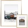 image:imageGolden State Art Aluminum Frames One 8x10 Picture Frame  One 16x20 Picture Frame  8x10 with Easel Stand for Tabletop Display  16x20 with Ivory Mat for Wall Real Glass