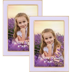 image:image4x6 White Enamel Picture Frames  Metal Gold Edge  Cute Frame for 4 x 6 Inch Photos Pictures Artwork  Real Glass  With Tabletop Easel Stand  Hanger for Wall Mount Display 2 PackPurple