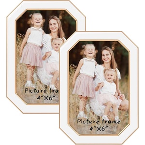 image:image4x6 White Enamel Picture Frames  Metal Gold Edge  Cute Frame for 4 x 6 Inch Photos Pictures Artwork  Real Glass  With Tabletop Easel Stand  Hanger for Wall Mount Display 2 PackOctagon White