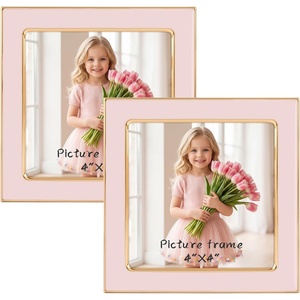 image:image4x6 White Enamel Picture Frames  Metal Gold Edge  Cute Frame for 4 x 6 Inch Photos Pictures Artwork  Real Glass  With Tabletop Easel Stand  Hanger for Wall Mount Display 2 PackPink